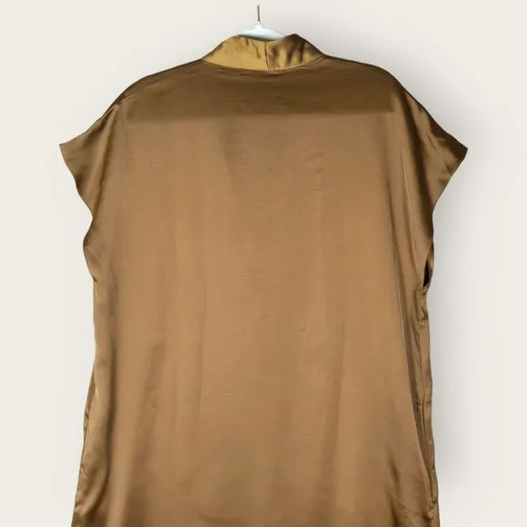 MNG Mango Dress Womens 6 Satin Shift Brown Boxy Oversized Minimalist Kaftan