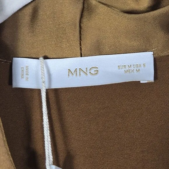 MNG Mango Dress Womens 6 Satin Shift Brown Boxy Oversized Minimalist Kaftan