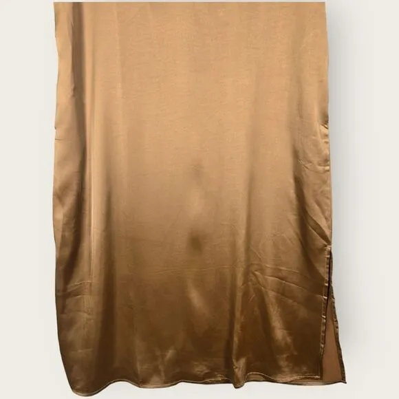 MNG Mango Dress Womens 6 Satin Shift Brown Boxy Oversized Minimalist Kaftan