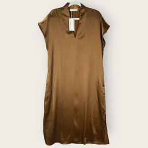 MNG Mango Dress Womens 6 Satin Shift Brown Boxy Oversized Minimalist Kaftan