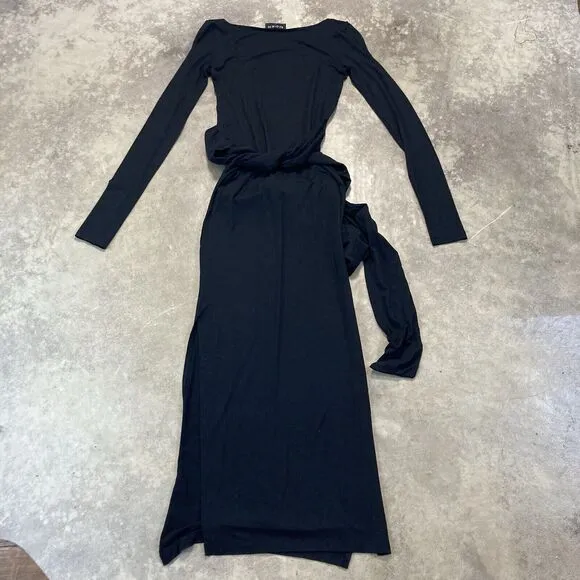 Modern Citizen Dress Womens XS Black‎ Scoop Neck Tie Waist Midi Minimalist