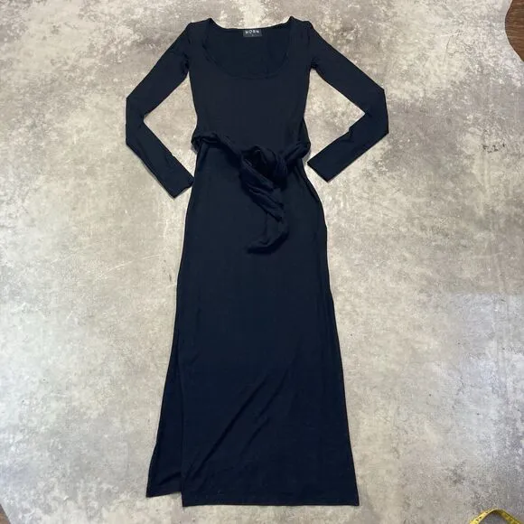 Modern Citizen Dress Womens XS Black‎ Scoop Neck Tie Waist Midi Minimalist