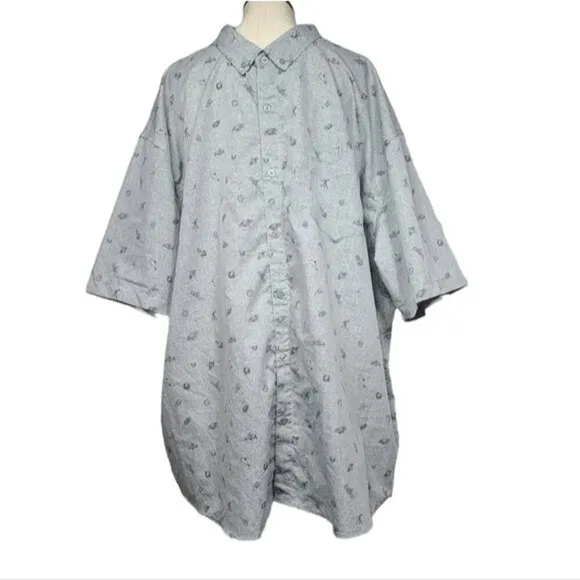 Molokai Surf Co Outer Space Alien Telescope Print Button Down Shirt Men's 4XL