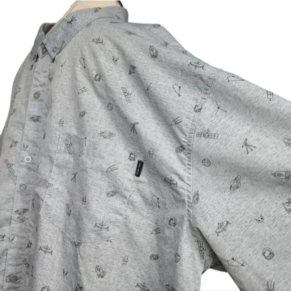 Molokai Surf Co Outer Space Alien Telescope Print Button Down Shirt Men's 4XL