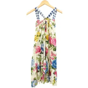 Monnalisa Girls Floral Cotton Lightweight Halter Neck Dress Size 7 Cottagecore