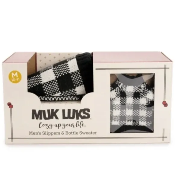 MUK LUKS Men’s Slippers Gift Set Buffalo Check