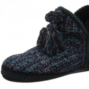 Muk Luks Mollie Dark Purple Knit Slippers XL 11-12 Ankle Booties Cozy Cottagecor