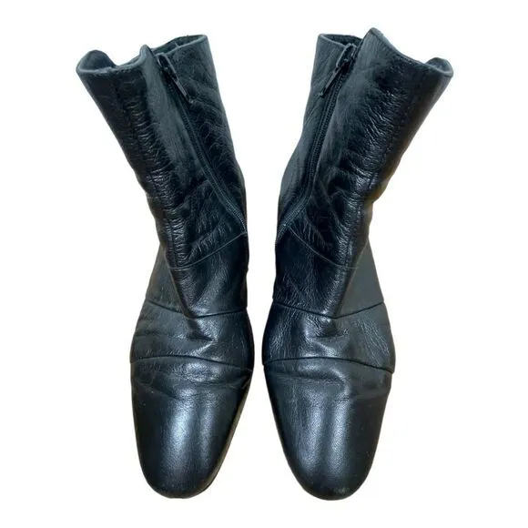 Munro American Women's Black Leather Zipper Ankle Boots Size 9.5 Heel 1.5&quot;