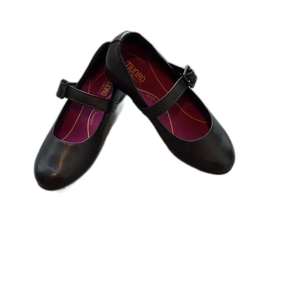 Munro Black Leather MJ Flat Mary Jane Shoes A11-2. Size 8.5M. New without box