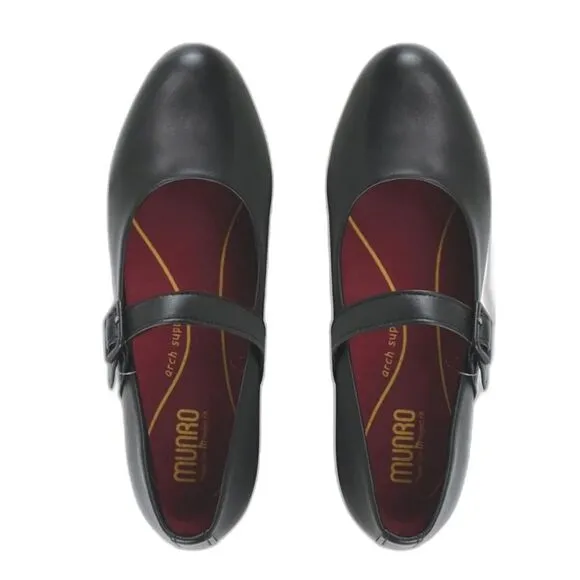 Munro Black Leather MJ Flat Mary Jane Shoes A11-2. Size 8.5M. New without box