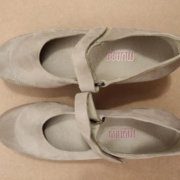 Munro Suede Leather Tan Mary Jane Walking Wedge Sz 7.5