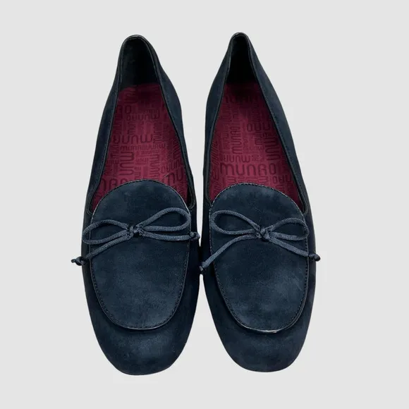 Munro Womens Flats Rossa Suede Bow‎ Tie Cushioned Rubber Soles Navy Size 9 M