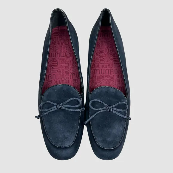 Munro Womens Flats Rossa Suede Bow‎ Tie Cushioned Rubber Soles Navy Size 9 M