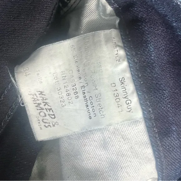 Naked and Famous Men's Neppy Blue Wash Denim Jeans &quot;Skinny Guy&quot; Size 34 Preppy