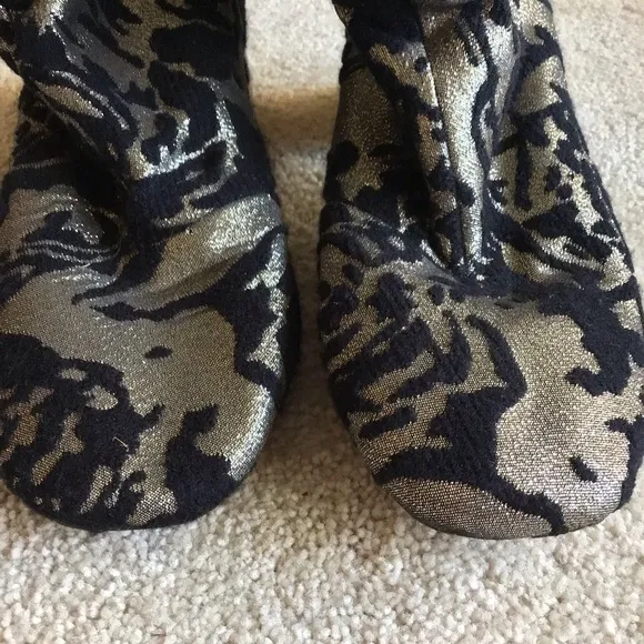 Nanette Lepore Rose Pewter Brocade Heeled Bootie Square Toe