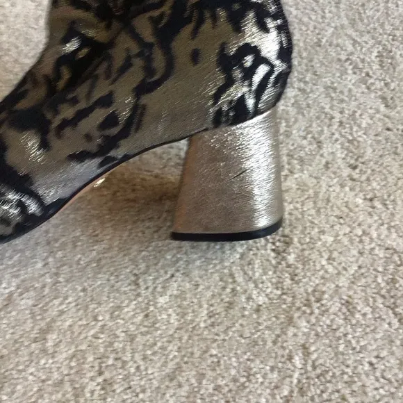 Nanette Lepore Rose Pewter Brocade Heeled Bootie Square Toe