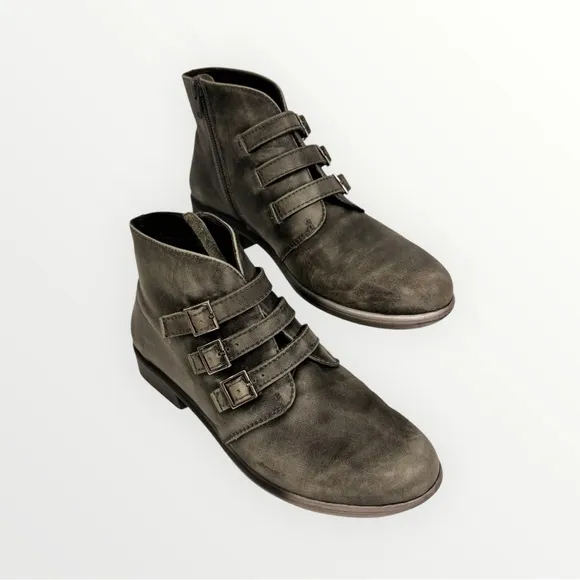 NAOT Leather Boots Women's 7 Calima Black Gray Calima Ankle Booties Multi-Buckle