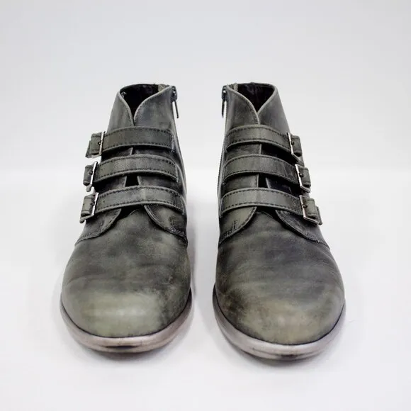 NAOT Leather Boots Women's 7 Calima Black Gray Calima Ankle Booties Multi-Buckle