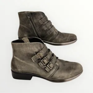 NAOT Leather Boots Women's 7 Calima Black Gray Calima Ankle Booties Multi-Buckle