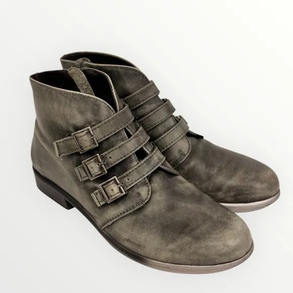 NAOT Leather Boots Women's 7 Calima Black Gray Calima Ankle Booties Multi-Buckle