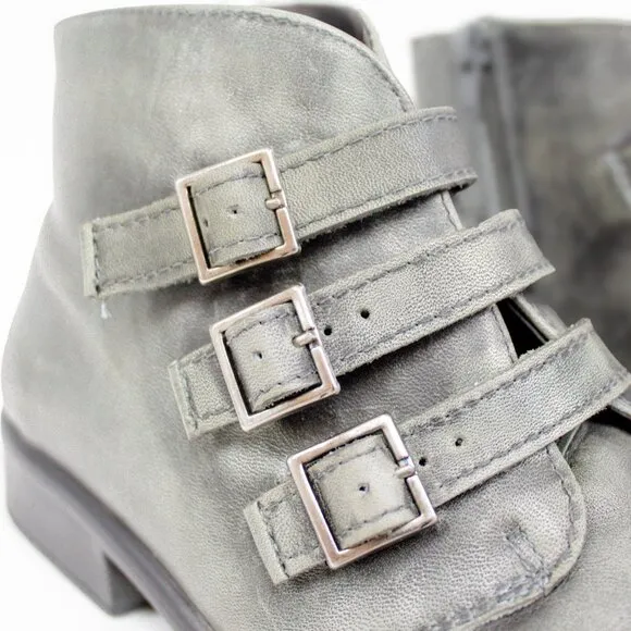 NAOT Leather Boots Women's 7 Calima Black Gray Calima Ankle Booties Multi-Buckle