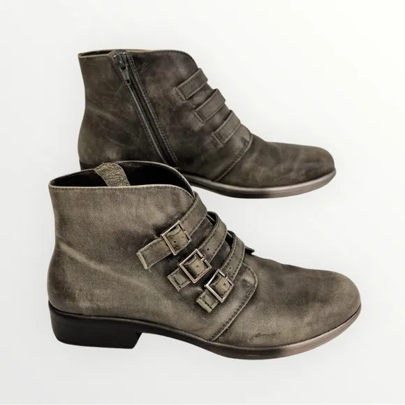 NAOT Leather Boots Women's 7 Calima Black Gray Calima Ankle Booties Multi-Buckle