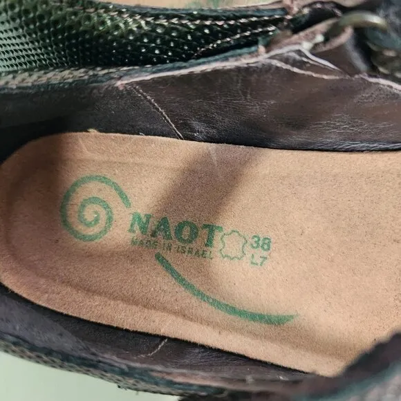 NAOT Reka Mary Jane Leather Rattlesnake Brown French Roast Shoes Size 38(7-7.5)