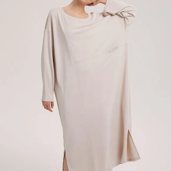 Nap Loungewear Modal Pocket Midi Sleep Dress Large L Beige / Cream Minimalist