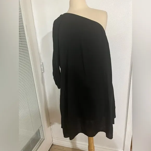 Nation, LTD,  size, M, woman one shoulder, black tunic, lined mini dress