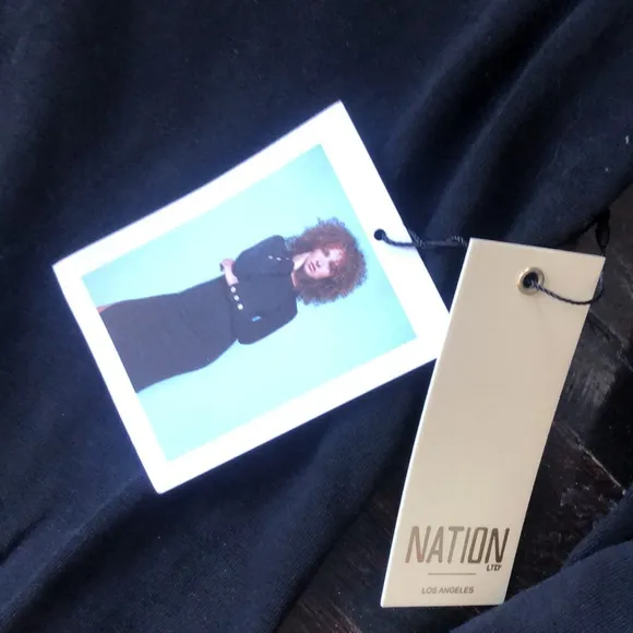 Nation LTD Theo black midi   dress gold buttons classic minimalist casual M NWT