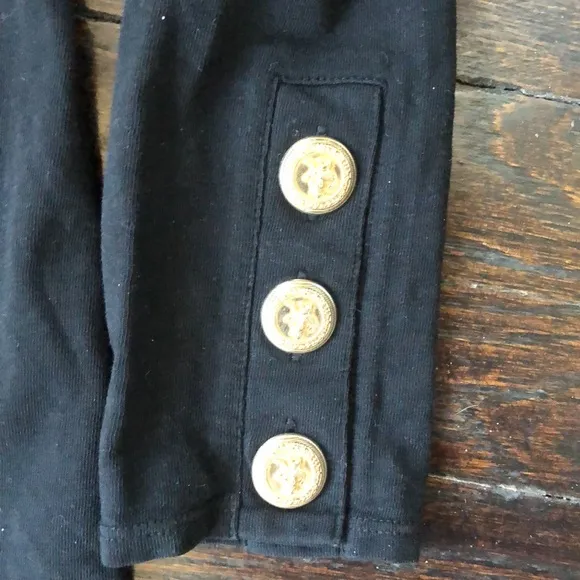Nation LTD Theo black midi   dress gold buttons classic minimalist casual M NWT
