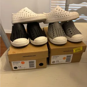 Native Kids Shoes - Jefferson in White, Black, and Gray lot of 3 pair! Size 6