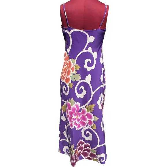 Natori Samarkand Nightgown Purple Satin Floral Adjustable Straps Midi Small