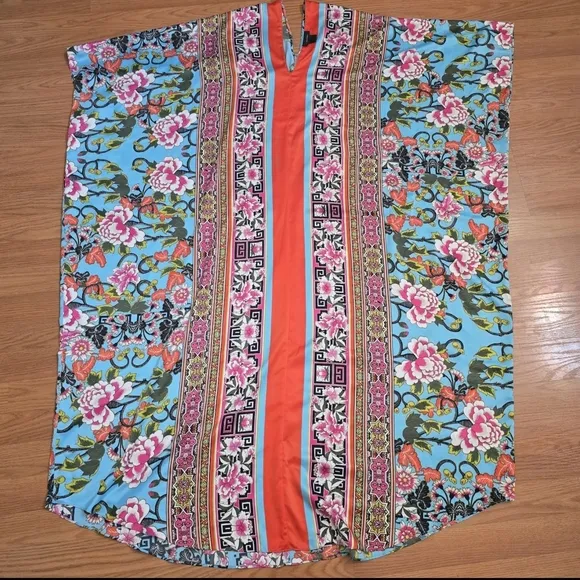Natori Women's Large Floral Satin Kaftan Sleepwear Leisure Luxury Intimate Cozy