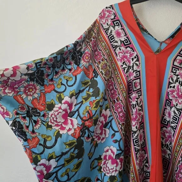 Natori Women's Large Floral Satin Kaftan Sleepwear Leisure Luxury Intimate Cozy