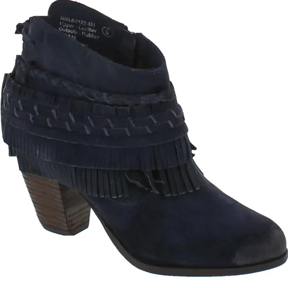Naughty Monkey In Lyne Fringe Ankle Boots Indigo Suede Leather Women's Size 8