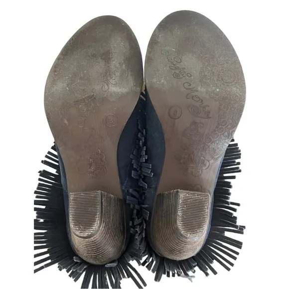 Naughty Monkey In Lyne Fringe Ankle Boots Indigo Suede Leather Women's Size 8