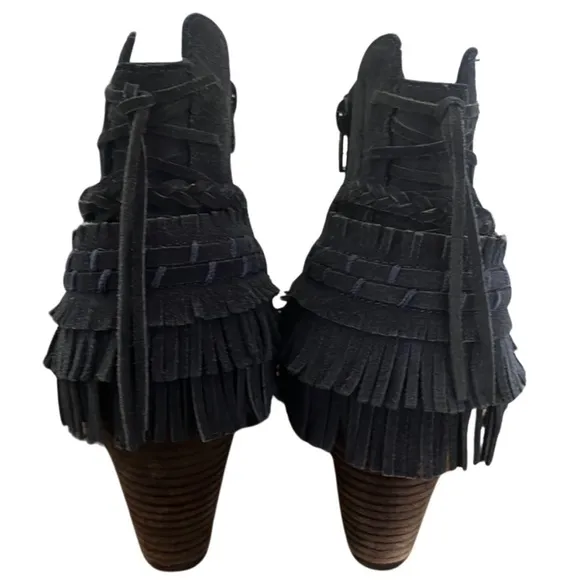 Naughty Monkey In Lyne Fringe Ankle Boots Indigo Suede Leather Women's Size 8