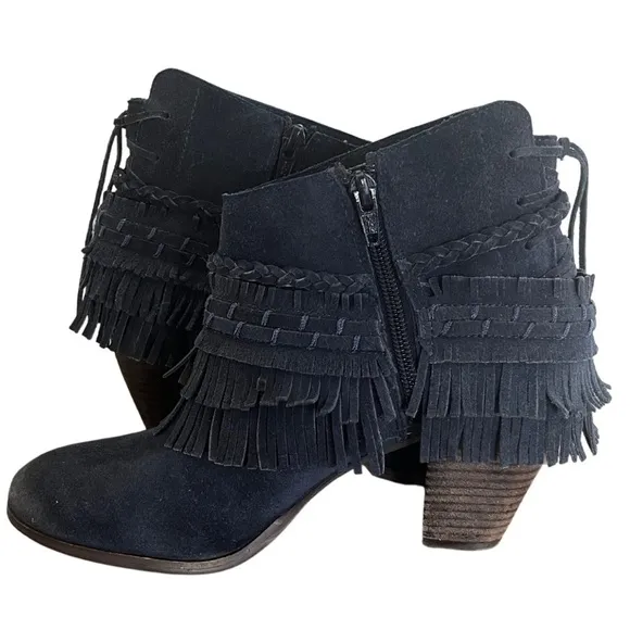 Naughty Monkey In Lyne Fringe Ankle Boots Indigo Suede Leather Women's Size 8