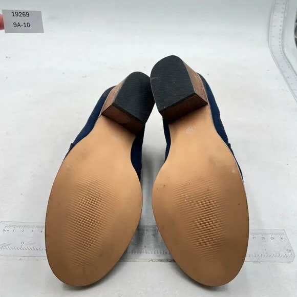 Navy Women Round Toe Ankle Boots Chunky Low Heel Side Zippers Chelsea Booties