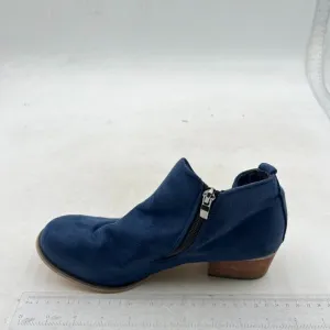 Navy Women Round Toe Ankle Boots Chunky Low Heel Side Zippers Chelsea Booties