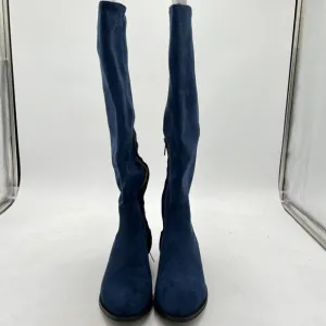 Navy Women's Suede Side Zipper Knee High Boots Over The Knee Low Heels Boots