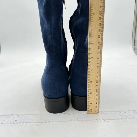 Navy Women's Suede Side Zipper Knee High Boots Over The Knee Low Heels Boots