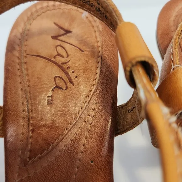 Naya Womens Alpine Brown Leather Slingback Heels Sandals Size 9 M Peep Toe Boho