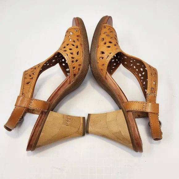 Naya Womens Alpine Brown Leather Slingback Heels Sandals Size 9 M Peep Toe Boho