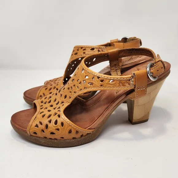 Naya Womens Alpine Brown Leather Slingback Heels Sandals Size 9 M Peep Toe Boho