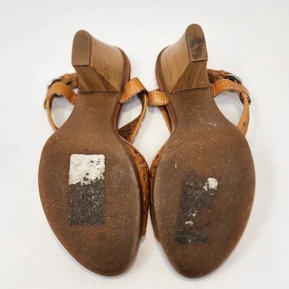 Naya Womens Alpine Brown Leather Slingback Heels Sandals Size 9 M Peep Toe Boho