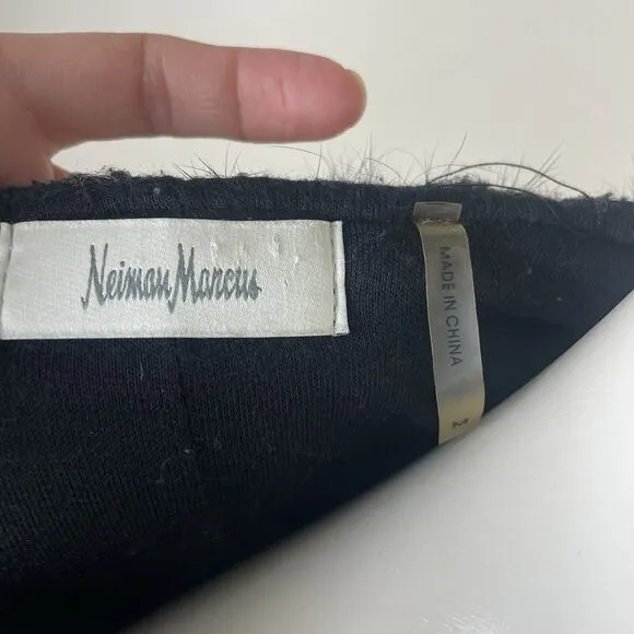 Neiman Marcus Black &amp; Gray Goth Shimmer Boucle Rabbit Fur Trim Dress Jacket Sz M