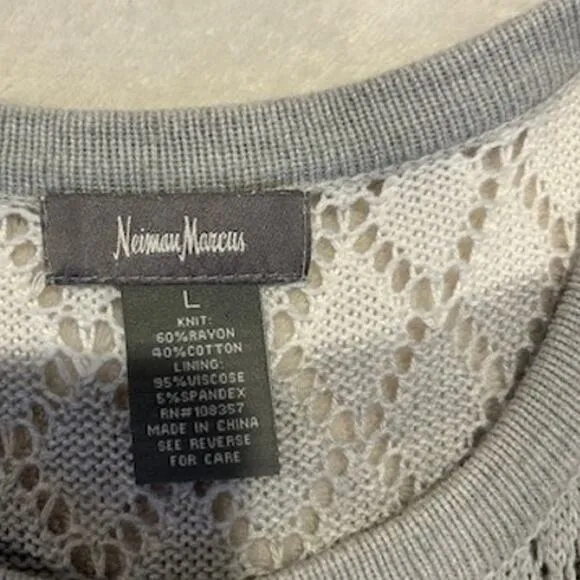 NEIMAN MARCUS Gray White Stripe Open Knit Maxi Sweater Dress Size LARGE Diamond