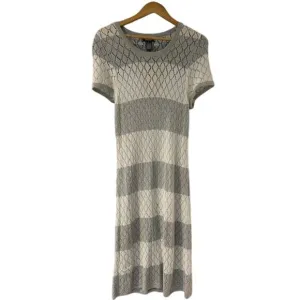NEIMAN MARCUS Gray White Stripe Open Knit Maxi Sweater Dress Size LARGE Diamond